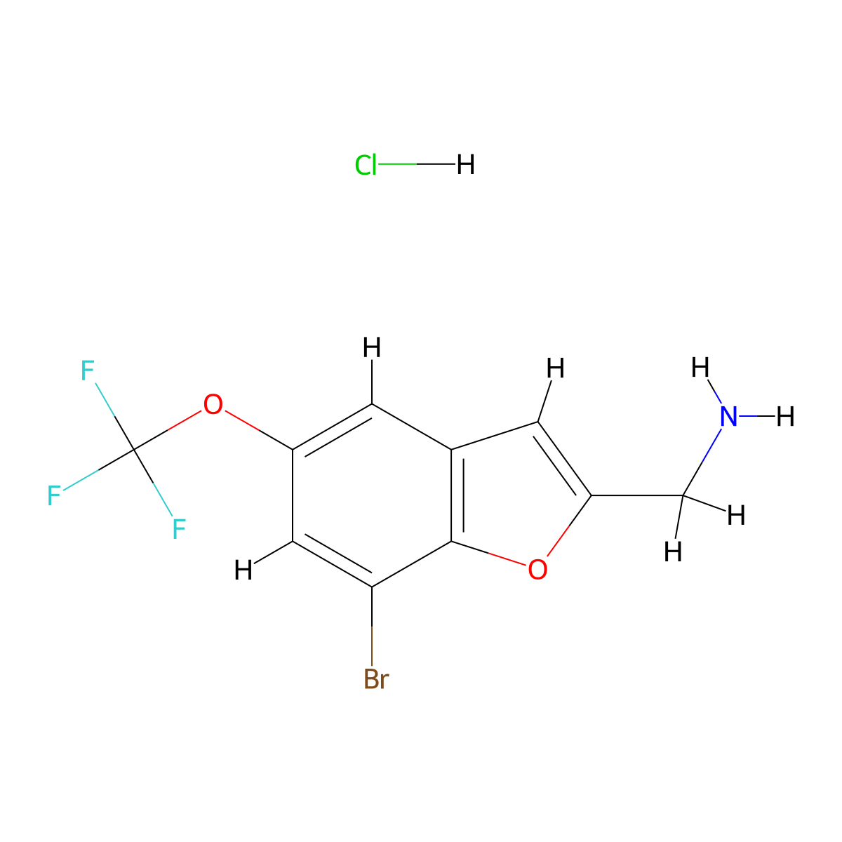 1-[7-Bromo-5-(trifluoromethoxy)-1-benzofuran-2-yl]methanamine hydrochloride molecular structure, CAS 3017232-60-6