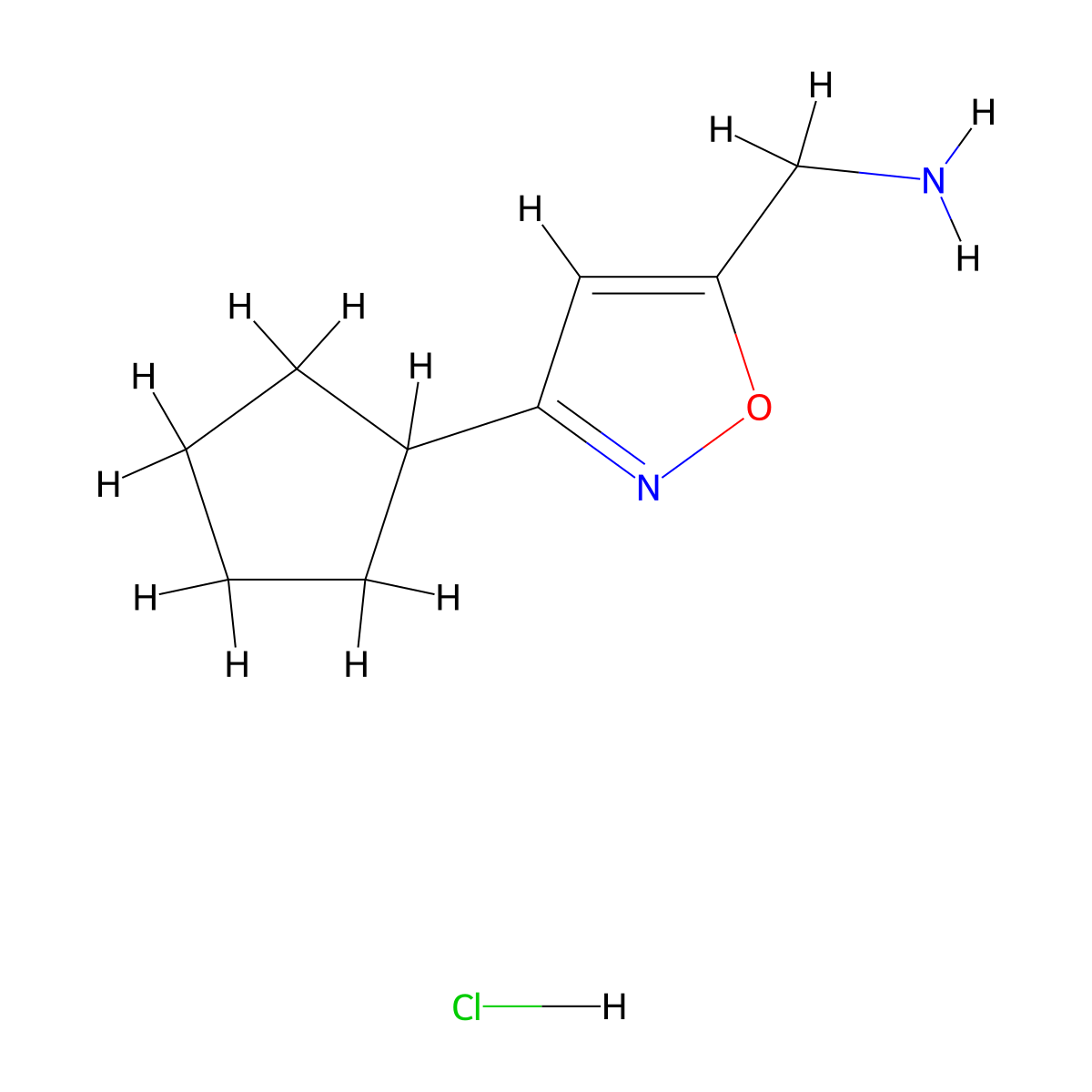 1-(3-Cyclopentyl-1,2-oxazol-5-yl)methanamine hydrochloride molecular structure, CAS 3017233-14-3