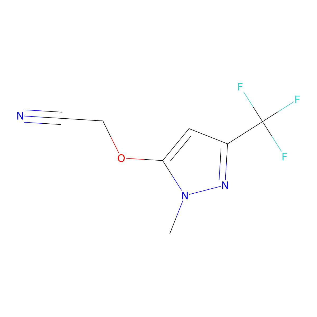 2-{[1-methyl-3-(trifluoromethyl)-1H-pyrazol-5-yl]oxy}acetonitrile molecular structure, CAS 3017233-21-2