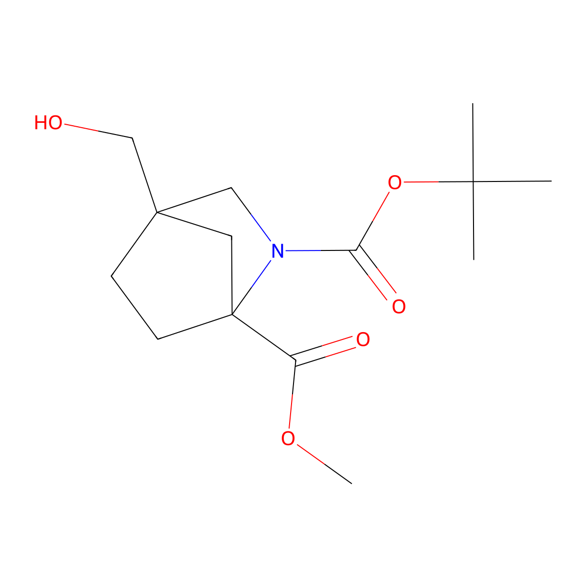2-Tert-butyl 1-methyl 4-(hydroxymethyl)-2-azabicyclo[2.2.1]heptane-1,2-dicarboxylate molecular structure, CAS 3017233-60-9