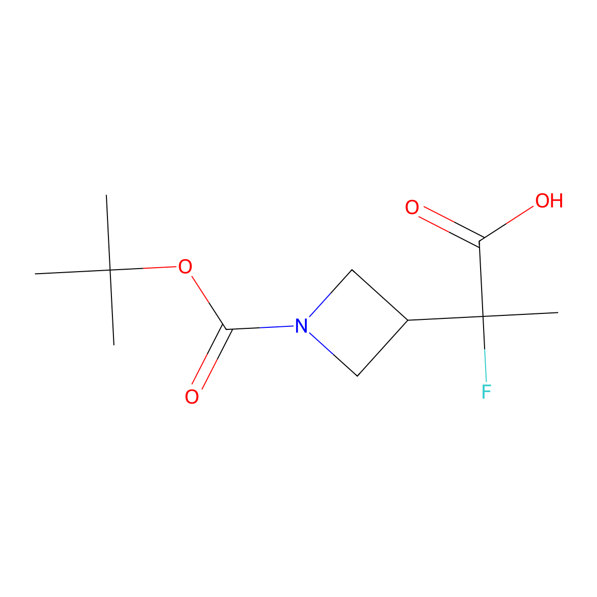2-Fluoro-2-[1-[(2-methylpropan-2-yl)oxycarbonyl]azetidin-3-yl]propanoic acid molecular structure, CAS 3017242-13-3