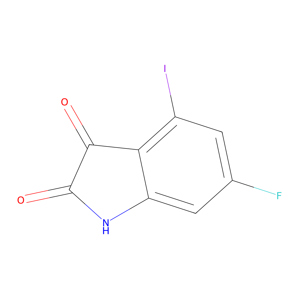6-fluoro-4-iodo-2,3-dihydro-1H-indole-2,3-dione molecular structure, CAS 3017242-73-5