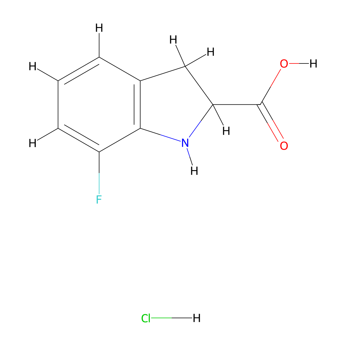 7-fluoro-2,3-dihydro-1H-indole-2-carboxylic acid hydrochloride molecular structure, CAS 3017243-52-3