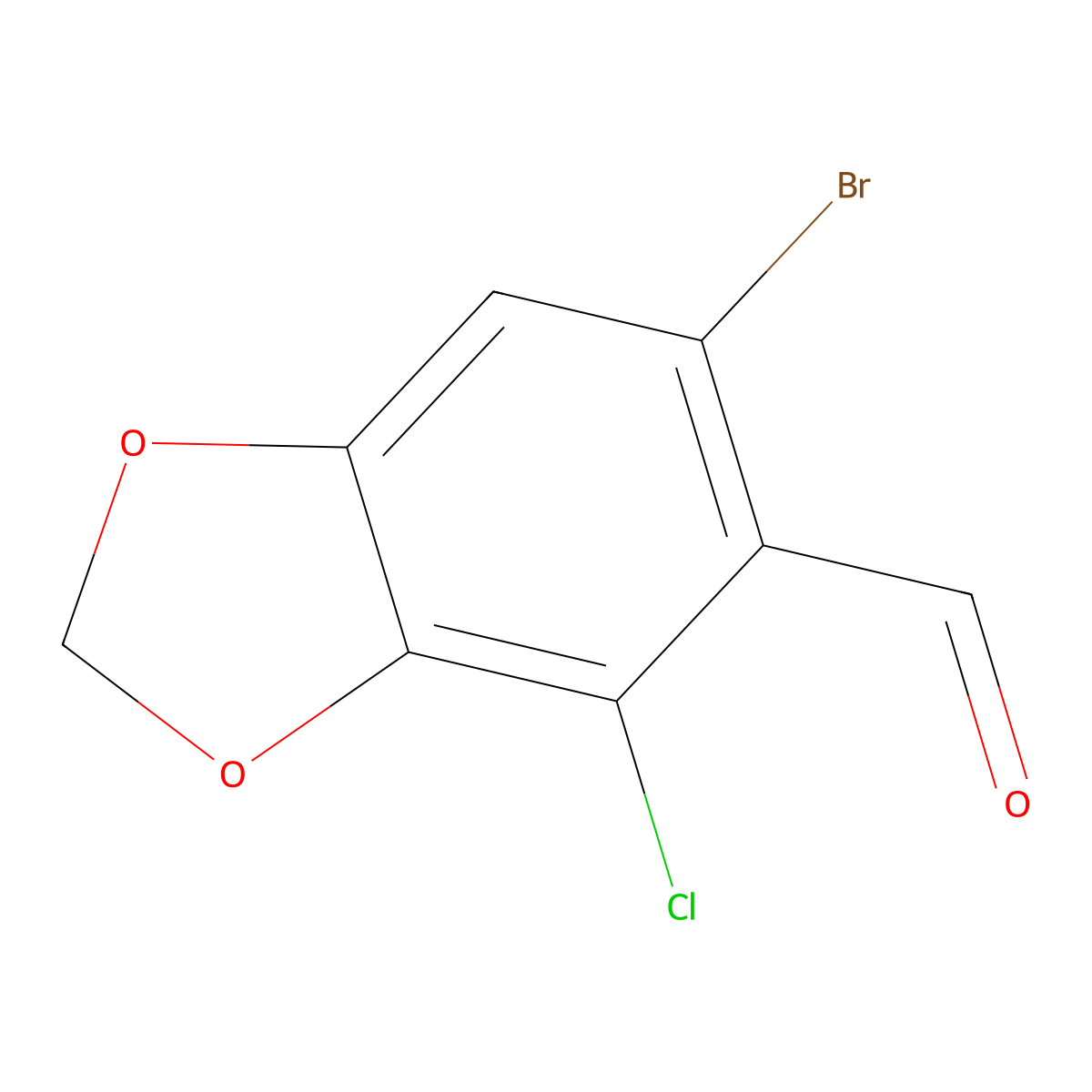 6-Bromo-4-chloro-1,3-dioxaindane-5-carbaldehyde molecular structure, CAS 3017248-73-3
