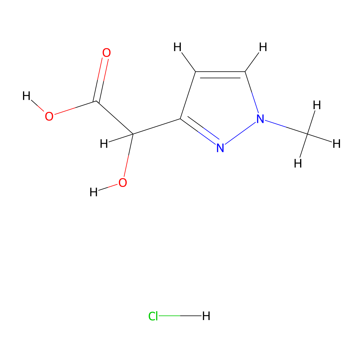 2-hydroxy-2-(1-methyl-1H-pyrazol-3-yl)acetic acid hydrochloride molecular structure, CAS 3017250-52-8