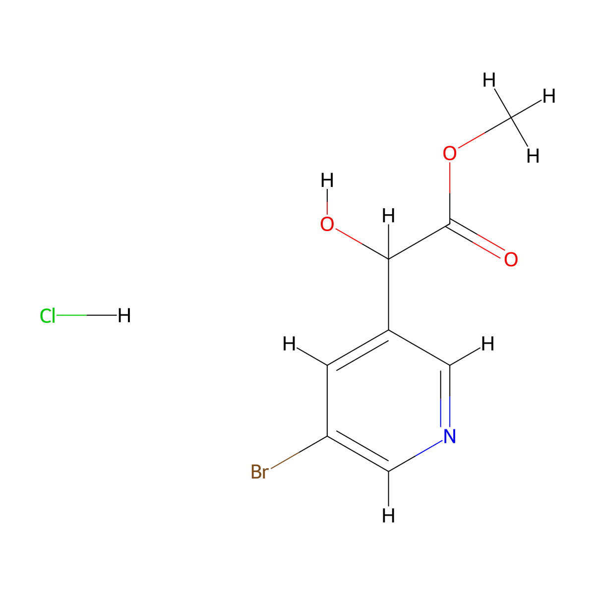 Methyl 2-(5-bromo-3-pyridinyl)-2-hydroxyacetate;hydrochloride molecular structure, CAS 3017250-65-3