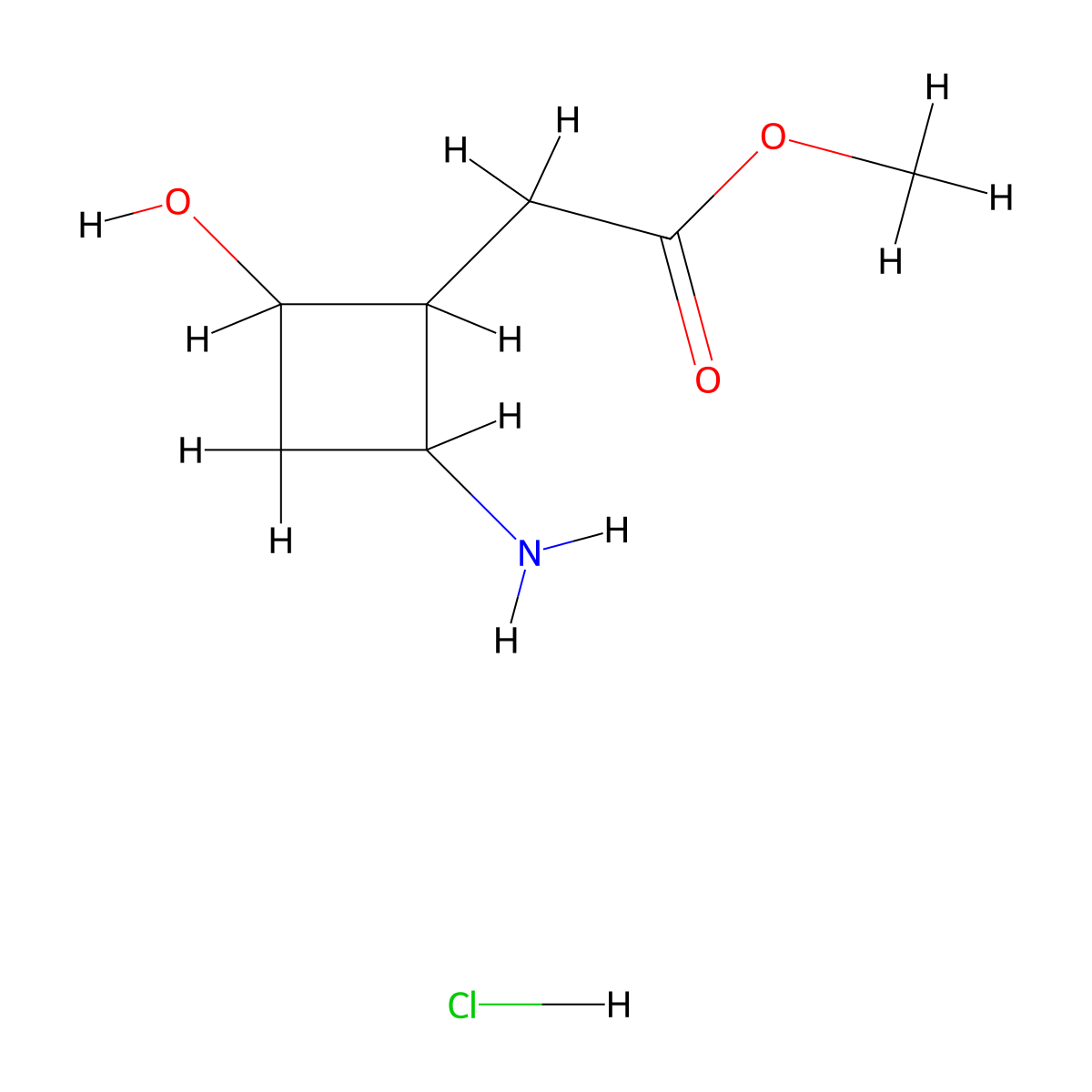 Methyl 2-(2-amino-4-hydroxycyclobutyl)acetate hydrochloride molecular structure, CAS 3017250-88-0