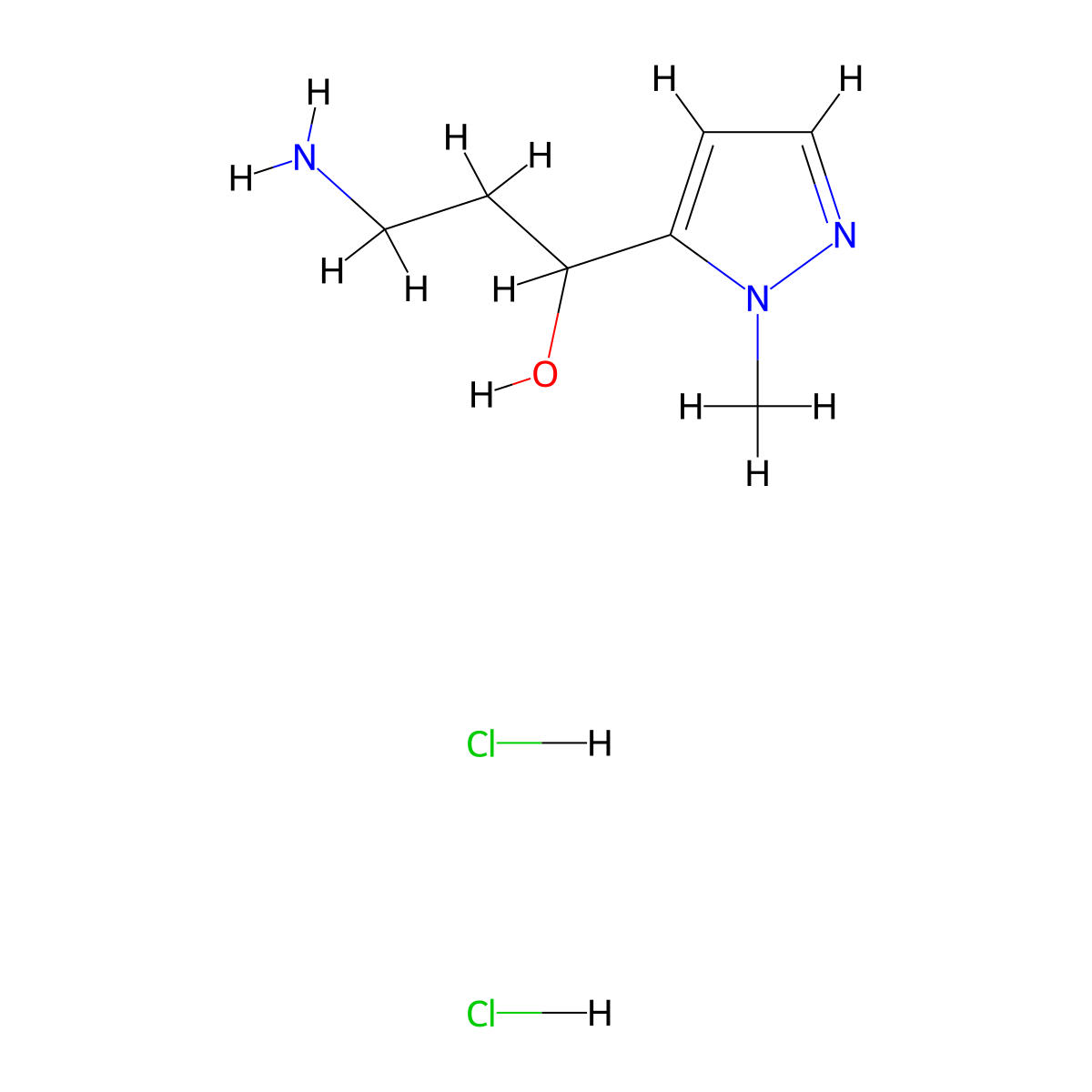 3-Amino-1-(2-methylpyrazol-3-yl)propan-1-ol;dihydrochloride molecular structure, CAS 3017250-90-4