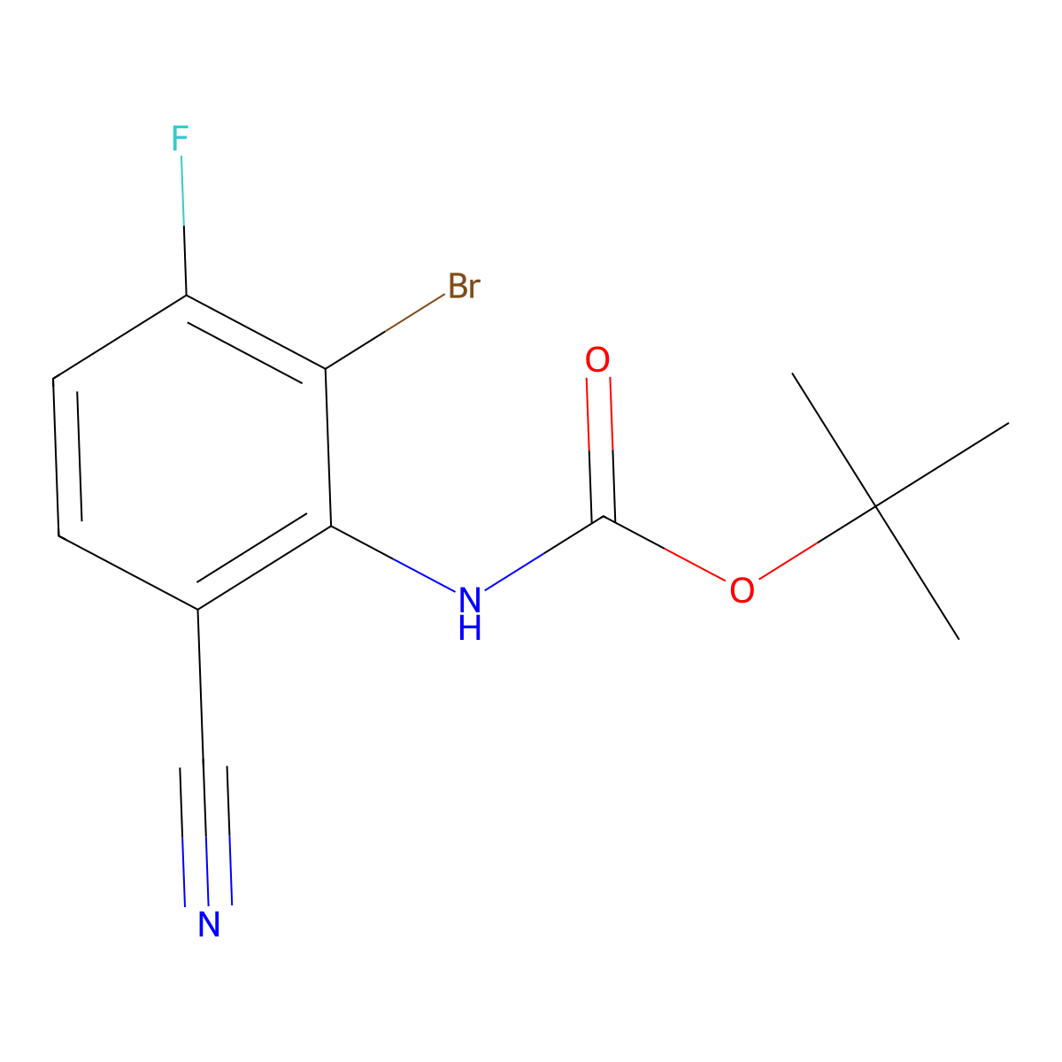 tert-butyl N-(2-bromo-6-cyano-3-fluorophenyl)carbamate molecular structure, CAS 3017251-42-9