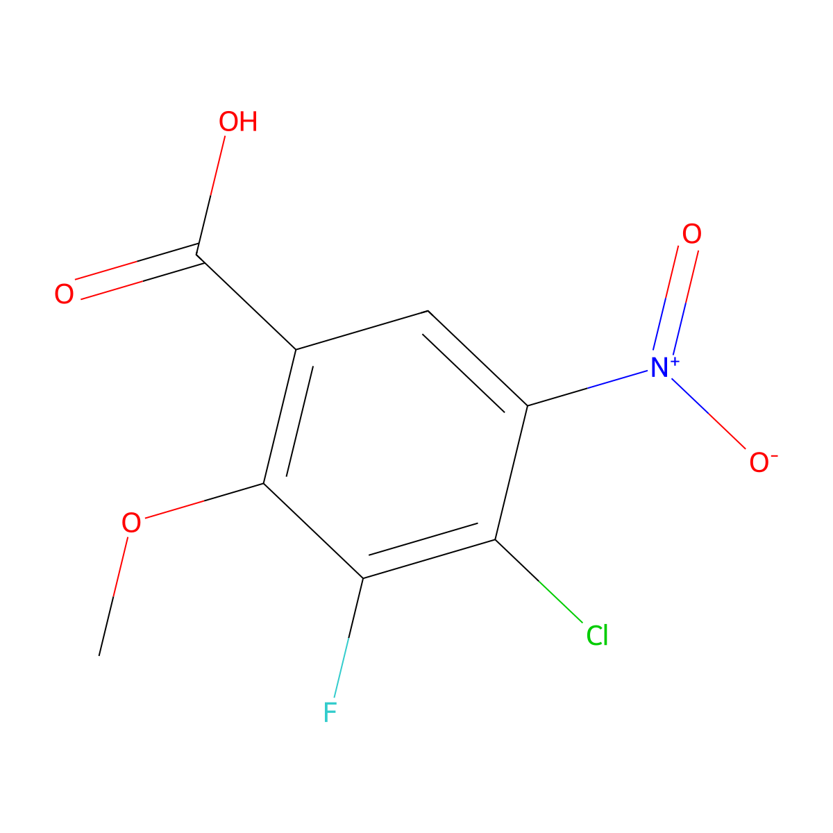 4-Chloro-3-fluoro-2-methoxy-5-nitrobenzoic acid molecular structure, CAS 3017252-18-2
