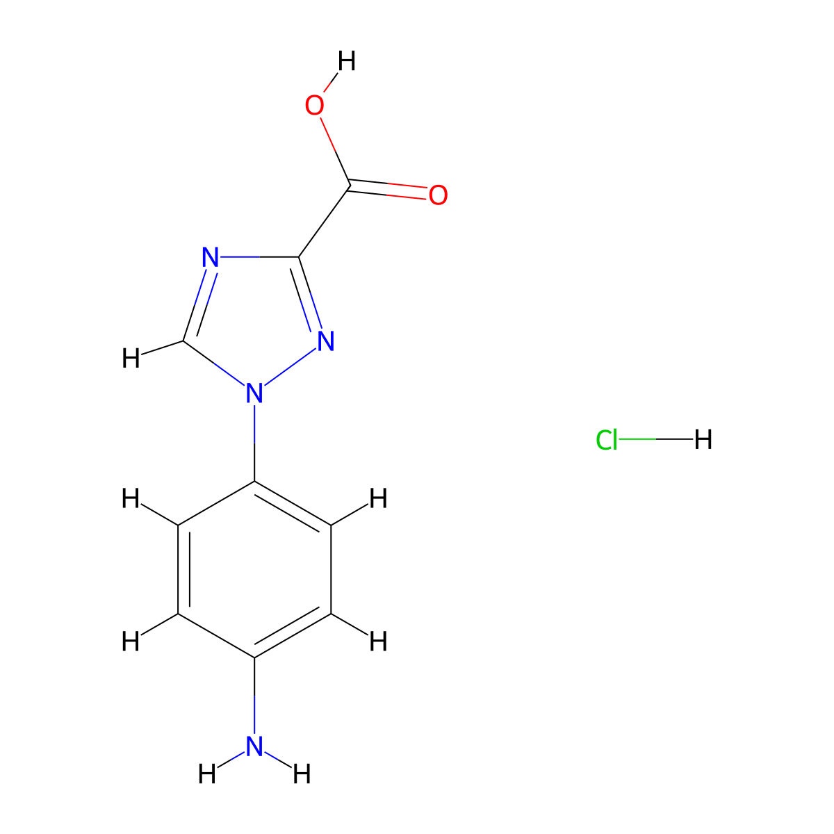 1-(4-aminophenyl)-1H-1,2,4-triazole-3-carboxylic acid hydrochloride molecular structure, CAS 3017263-01-0