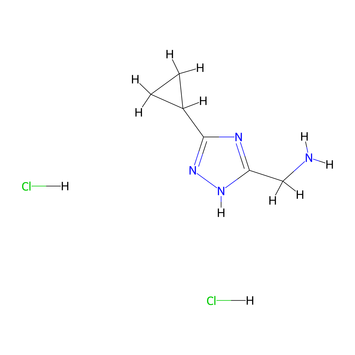 1-(3-cyclopropyl-1H-1,2,4-triazol-5-yl)methanamine dihydrochloride molecular structure, CAS 3017263-48-5