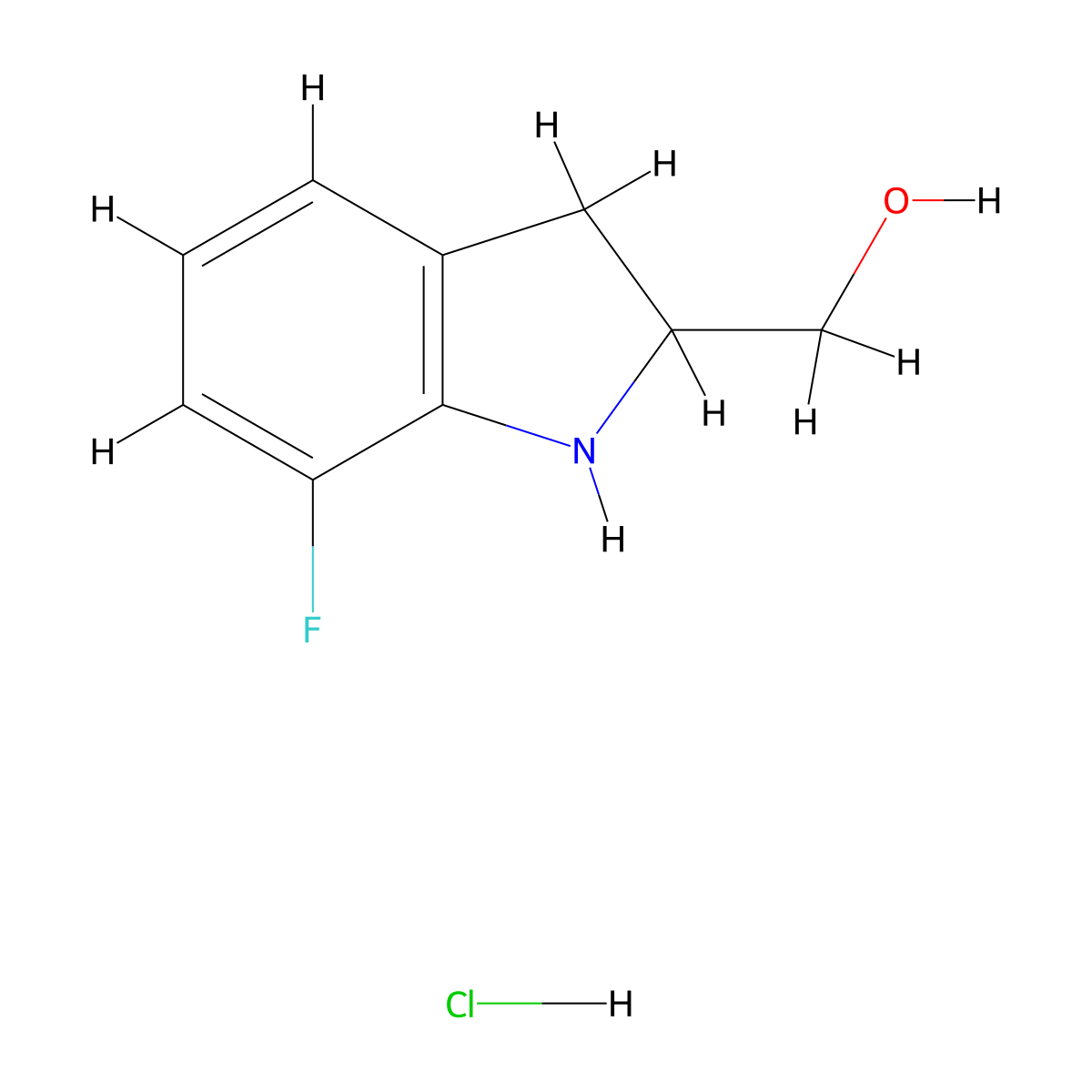 (7-fluoro-2,3-dihydro-1H-indol-2-yl)methanol hydrochloride molecular structure, CAS 3017263-59-8