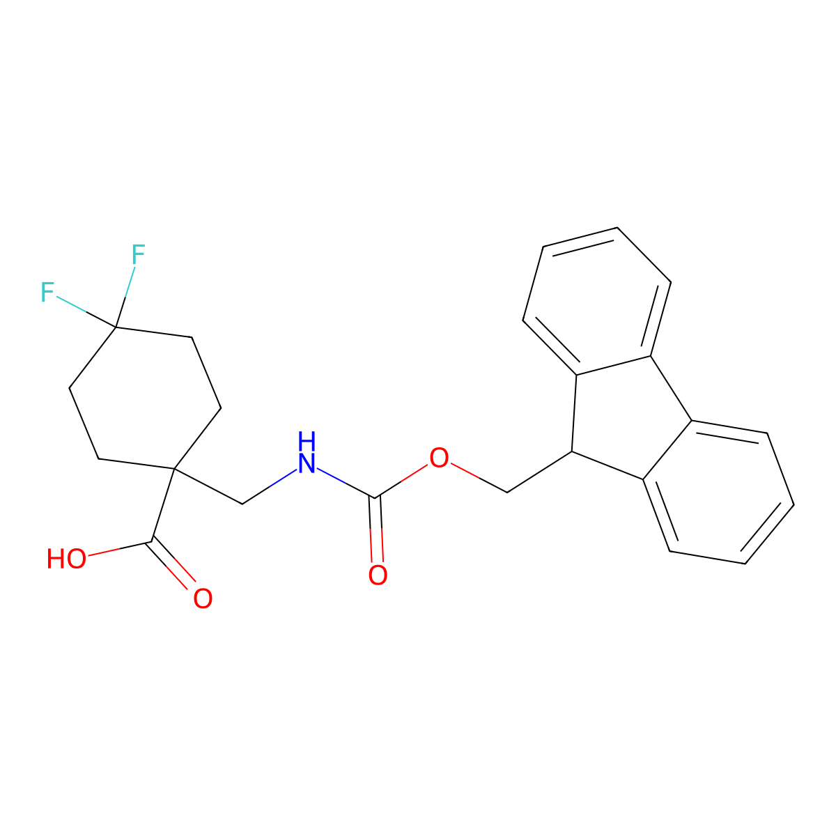 1-(((((9H-Fluoren-9-YL)methoxy)carbonyl)amino)methyl)-4,4-difluorocyclohexane-1-carboxylic acid molecular structure, CAS 3017264-00-2