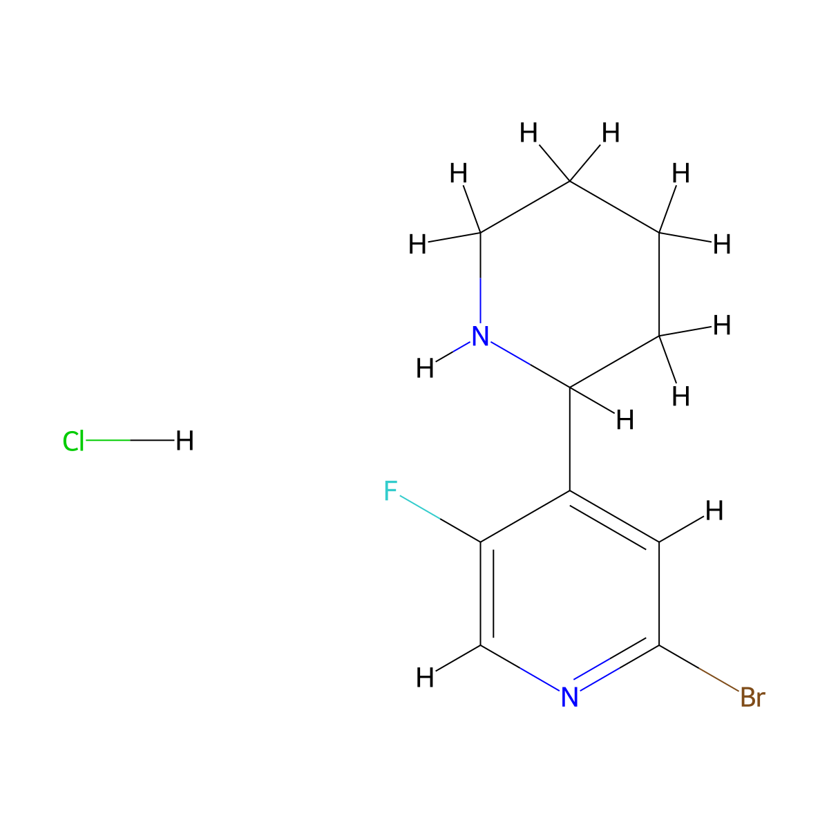 2-Bromo-5-fluoro-4-(piperidin-2-yl)pyridine hydrochloride molecular structure, CAS 3017264-88-6