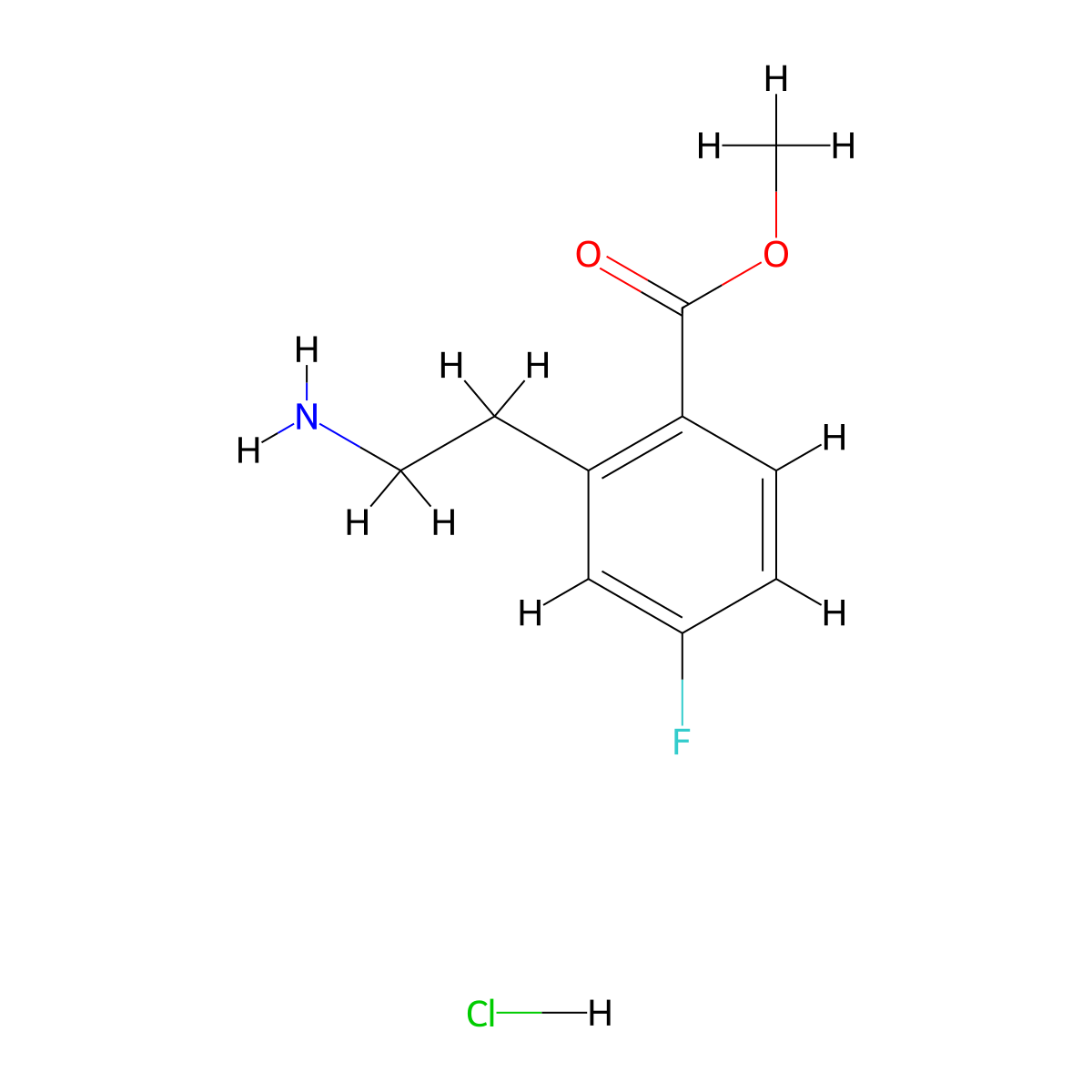 Methyl 2-(2-aminoethyl)-4-fluorobenzoate hydrochloride molecular structure, CAS 3017265-07-2
