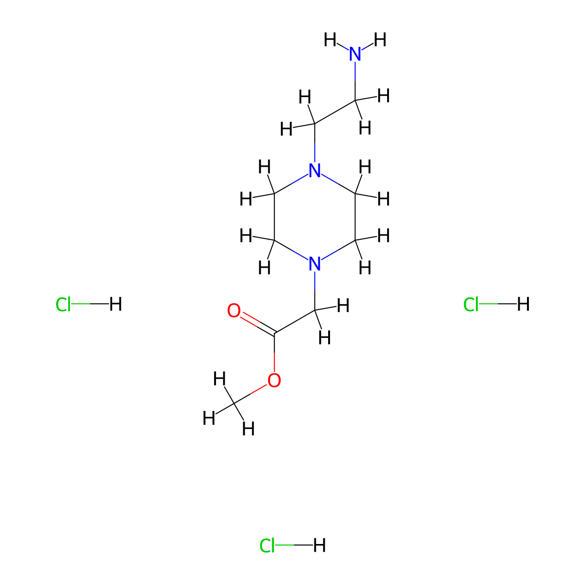Methyl 2-[4-(2-aminoethyl)piperazin-1-yl]acetate trihydrochloride molecular structure, CAS 3017265-18-5