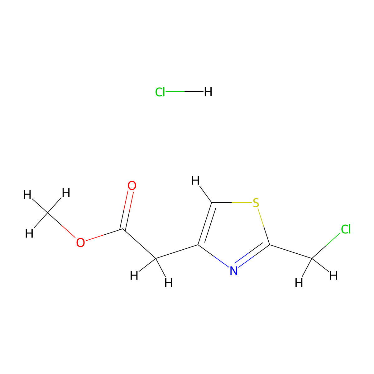 Methyl 2-[2-(chloromethyl)-1,3-thiazol-4-yl]acetate hydrochloride molecular structure, CAS 3017265-50-5