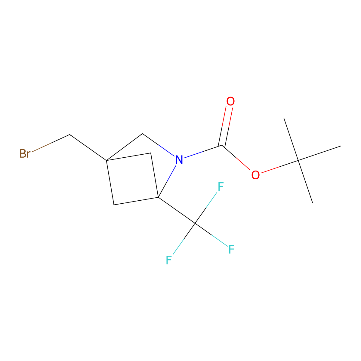 Tert-butyl 4-(bromomethyl)-1-(trifluoromethyl)-2-azabicyclo[2.1.1]hexane-2-carboxylate molecular structure, CAS 3017265-87-8