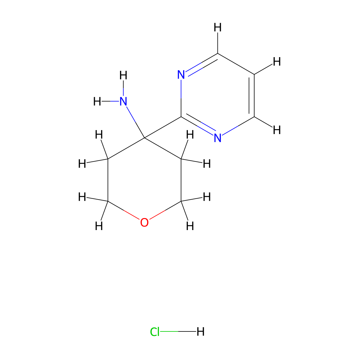 4-(Pyrimidin-2-yl)oxan-4-amine hydrochloride molecular structure, CAS 3017266-02-0