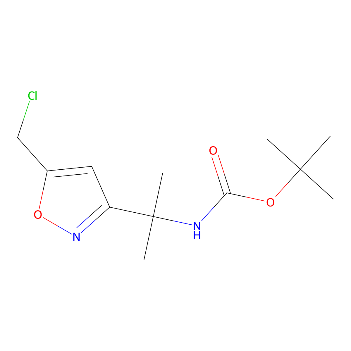 tert-butyl N-{2-[5-(chloromethyl)-1,2-oxazol-3-yl]propan-2-yl}carbamate molecular structure, CAS 3017266-23-5
