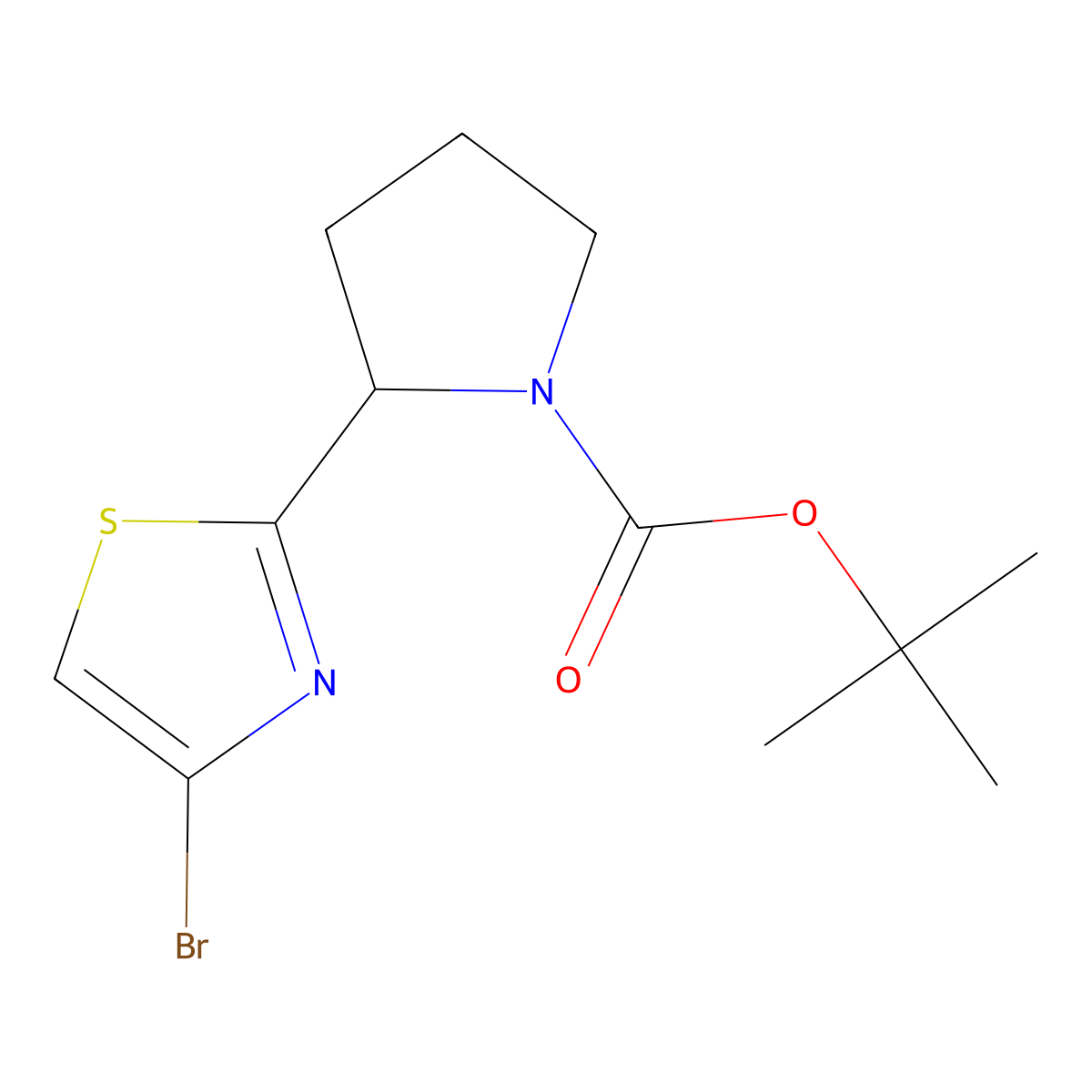 Tert-butyl 2-(4-bromo-1,3-thiazol-2-yl)pyrrolidine-1-carboxylate molecular structure, CAS 3017266-42-8