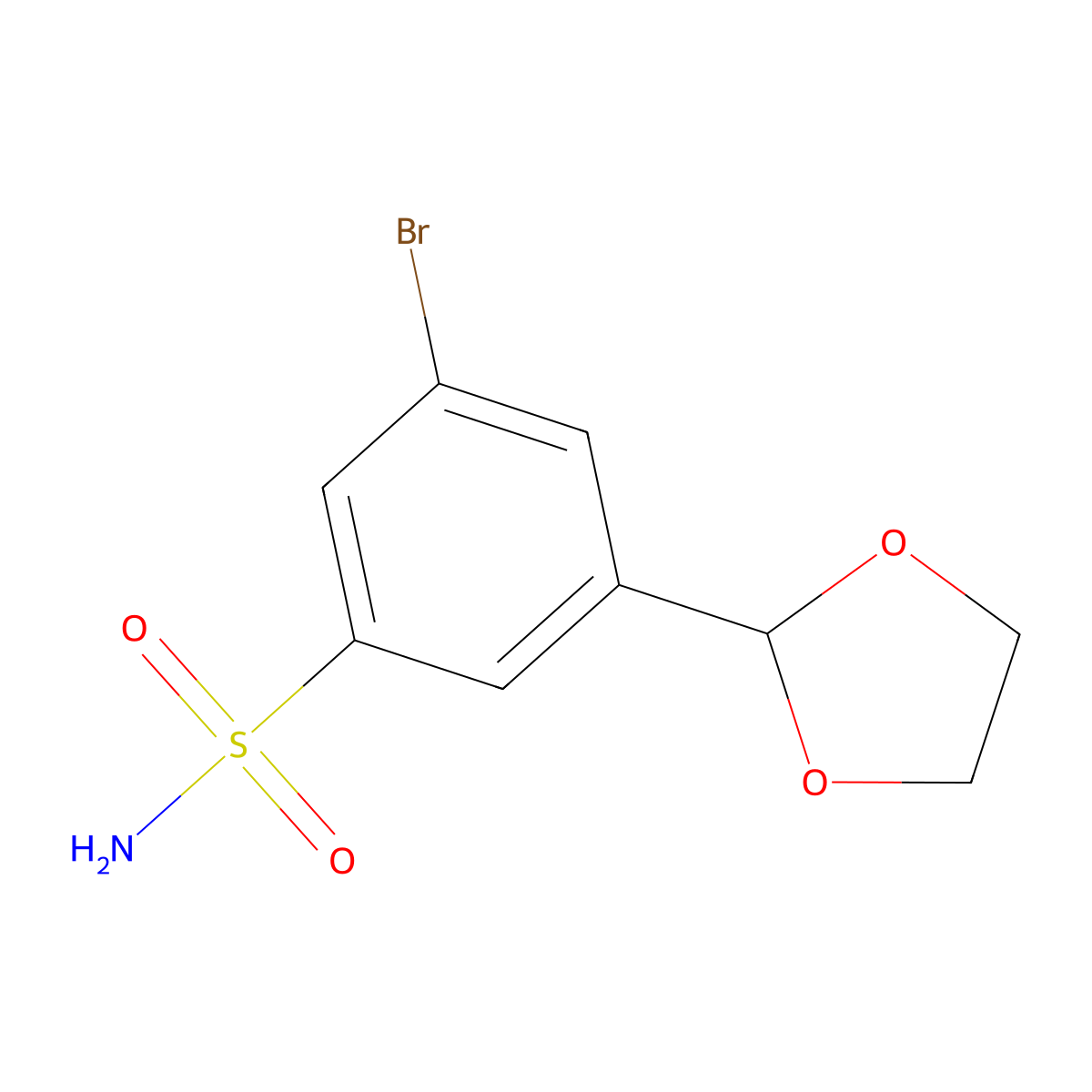 3-Bromo-5-(1,3-dioxolan-2-yl)benzene-1-sulfonamide molecular structure, CAS 3017266-91-7