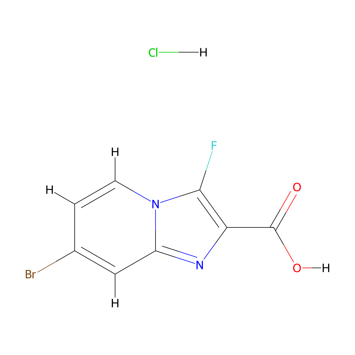 7-Bromo-3-fluoroimidazo[1,2-a]pyridine-2-carboxylic acid hydrochloride molecular structure, CAS 3017267-00-1