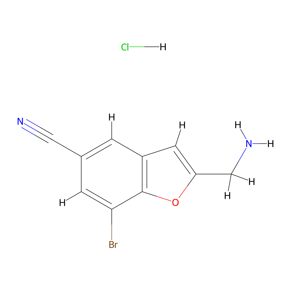 2-(Aminomethyl)-7-bromo-1-benzofuran-5-carbonitrile hydrochloride molecular structure, CAS 3017267-23-8