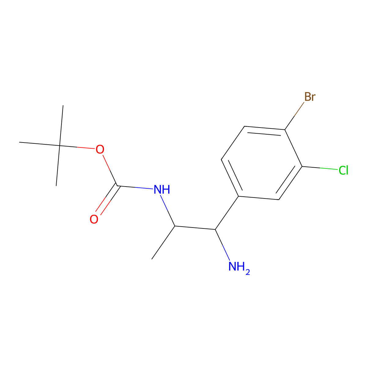 tert-butyl N-[1-amino-1-(4-bromo-3-chlorophenyl)propan-2-yl]carbamate molecular structure, CAS 3017267-33-0