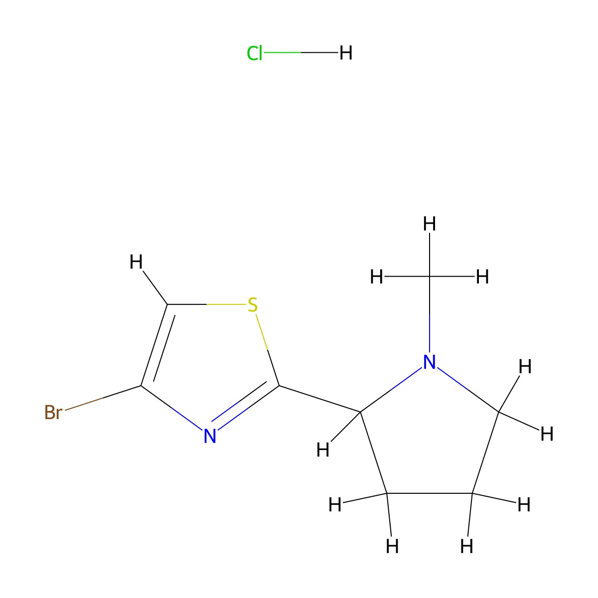 4-Bromo-2-(1-methylpyrrolidin-2-yl)-1,3-thiazole hydrochloride molecular structure, CAS 3017267-39-6