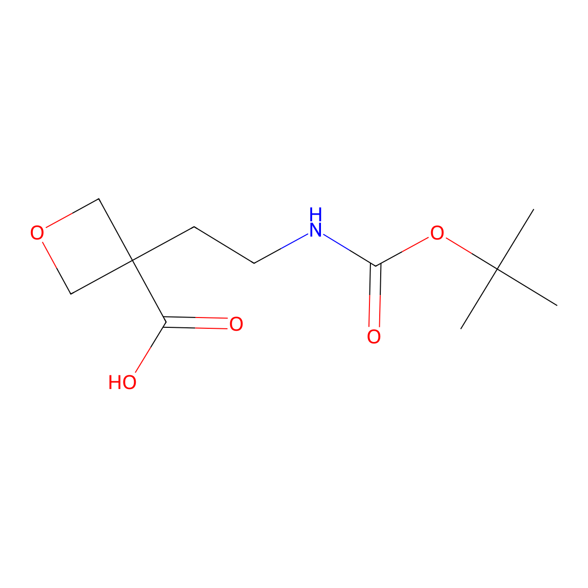 3-(2-{[(Tert-butoxy)carbonyl]amino}ethyl)oxetane-3-carboxylic acid molecular structure, CAS 3017267-63-6