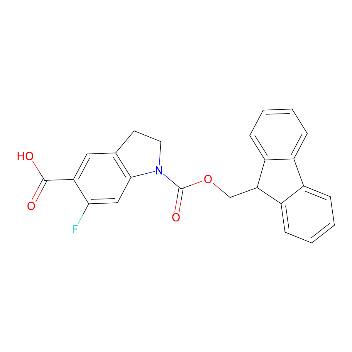 1-{[(9H-fluoren-9-yl)methoxy]carbonyl}-6-fluoro-2,3-dihydro-1H-indole-5-carboxylic acid molecular structure, CAS 3017267-92-1