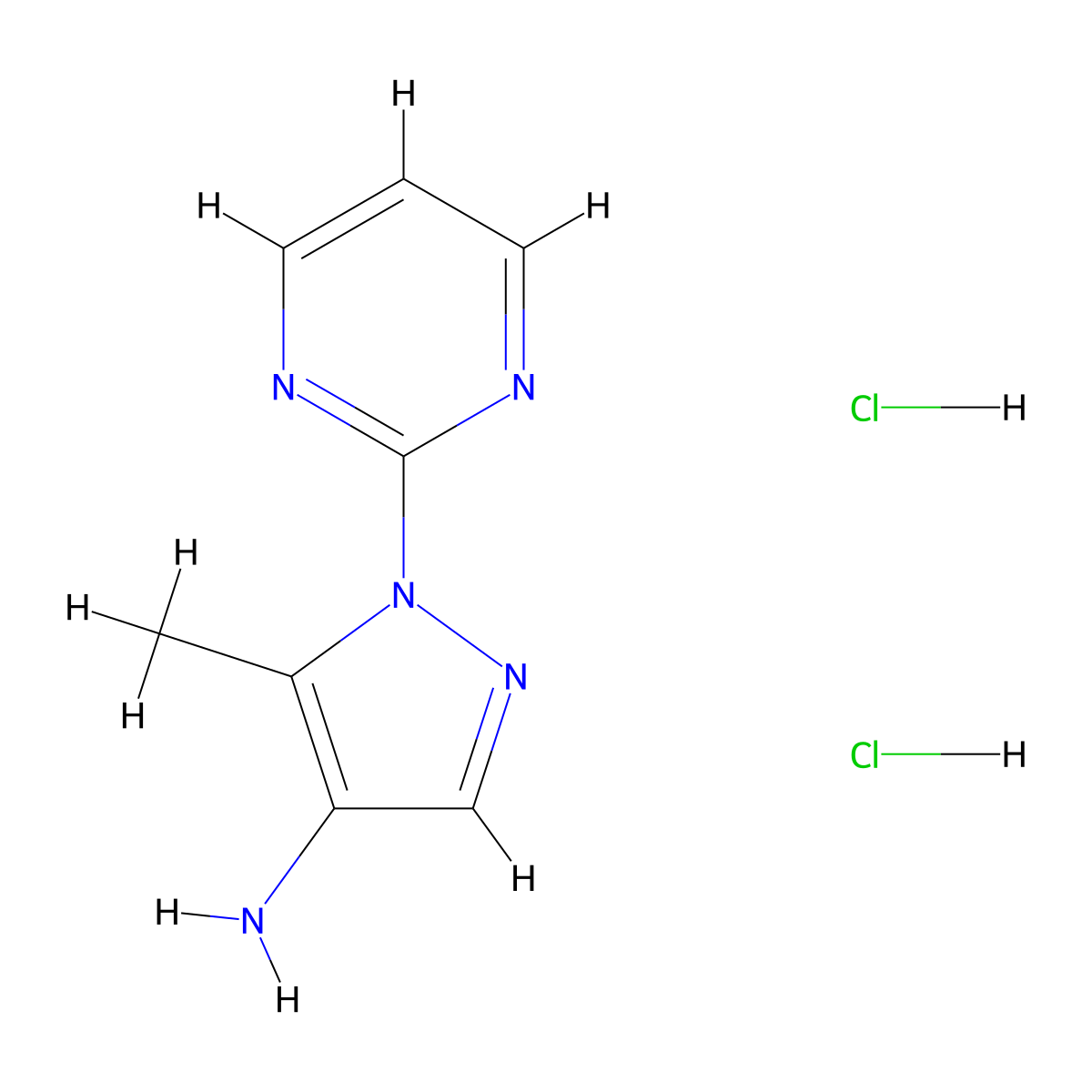 5-methyl-1-(pyrimidin-2-yl)-1H-pyrazol-4-amine dihydrochloride molecular structure, CAS 3017268-43-5