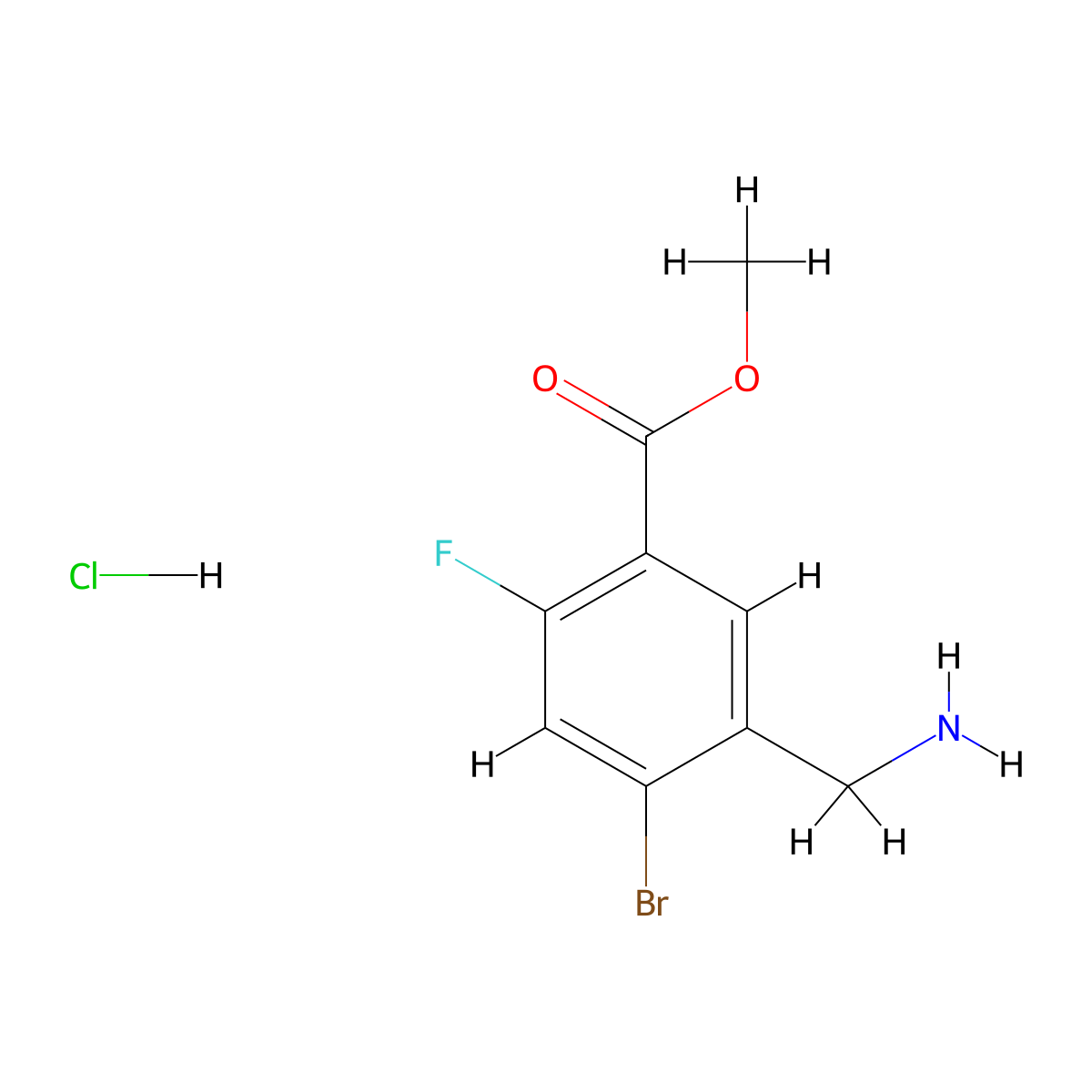 Methyl 5-(aminomethyl)-4-bromo-2-fluorobenzoate hydrochloride molecular structure, CAS 3017269-05-2