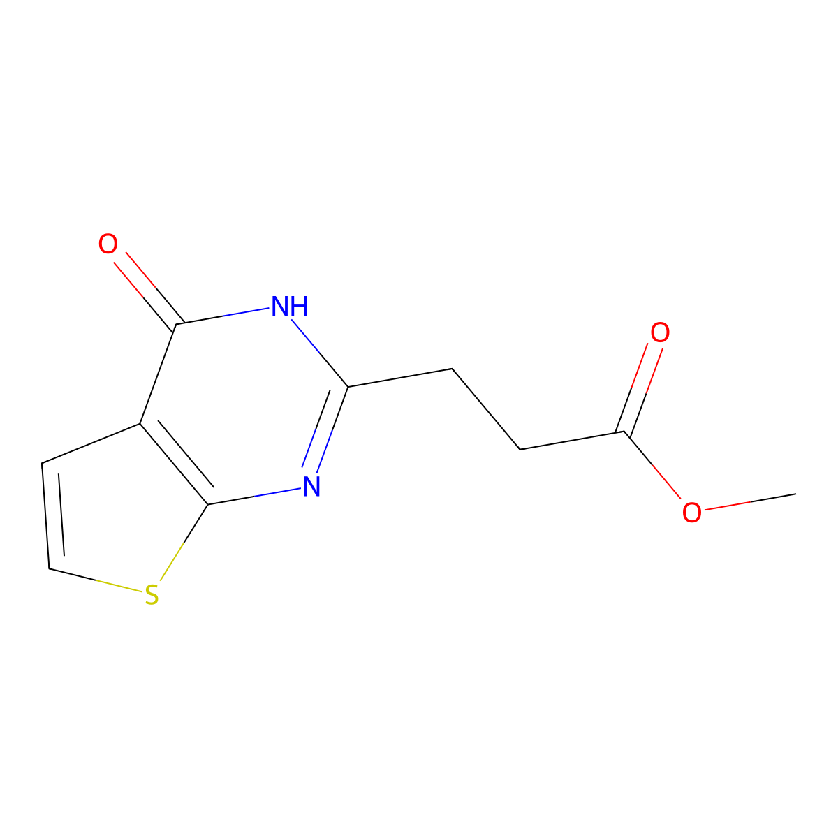 methyl 3-{4-oxo-3H,4H-thieno[2,3-d]pyrimidin-2-yl}propanoate molecular structure, CAS 3017269-46-1