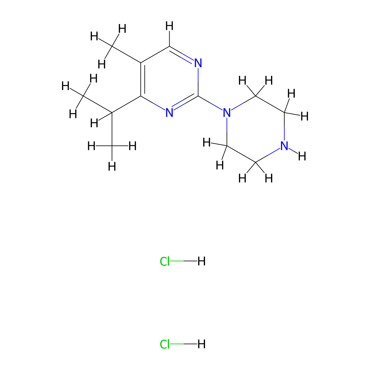 5-Methyl-2-(piperazin-1-yl)-4-(propan-2-yl)pyrimidine dihydrochloride molecular structure, CAS 3017269-59-6