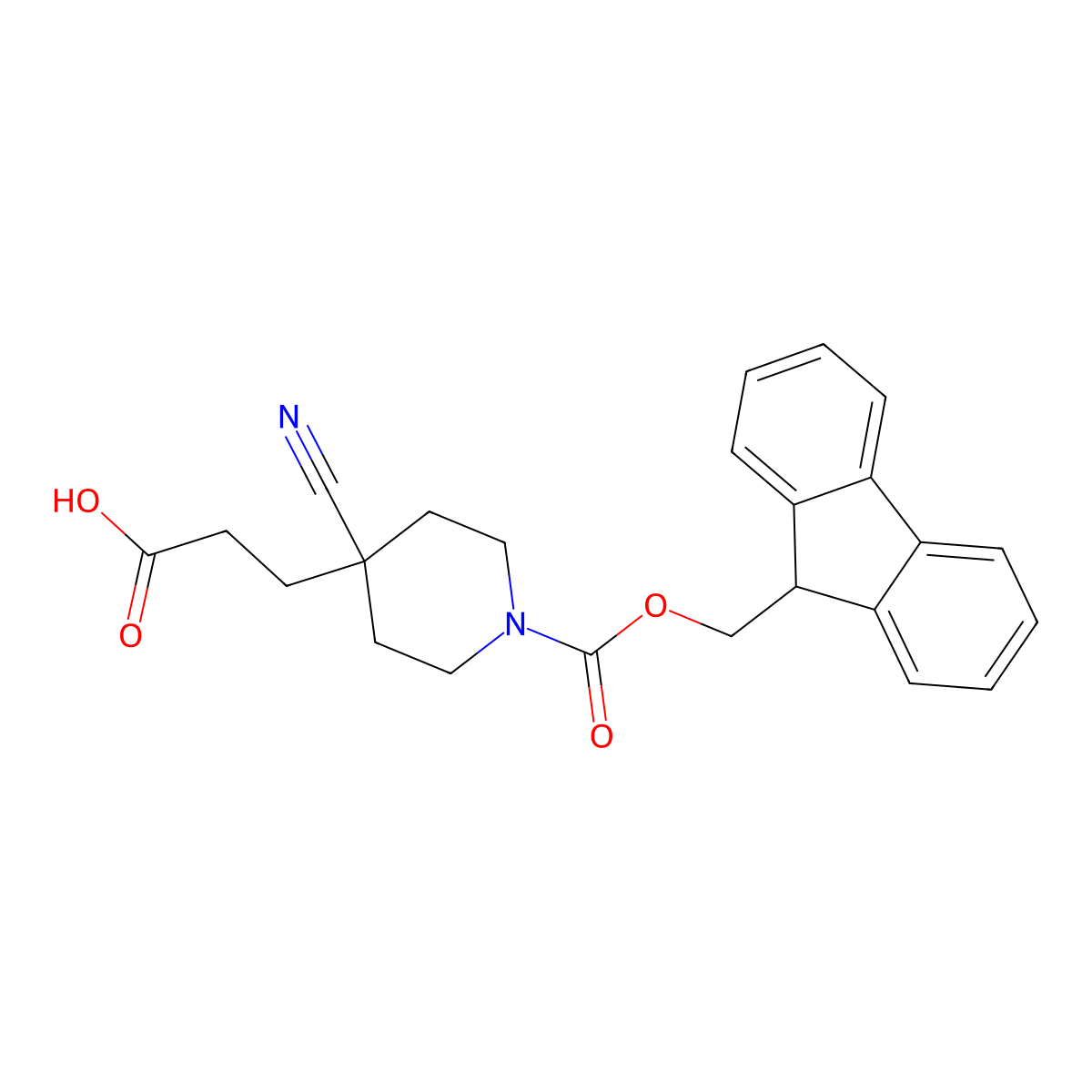 3-(4-cyano-1-{[(9H-fluoren-9-yl)methoxy]carbonyl}piperidin-4-yl)propanoic acid molecular structure, CAS 3017269-64-3