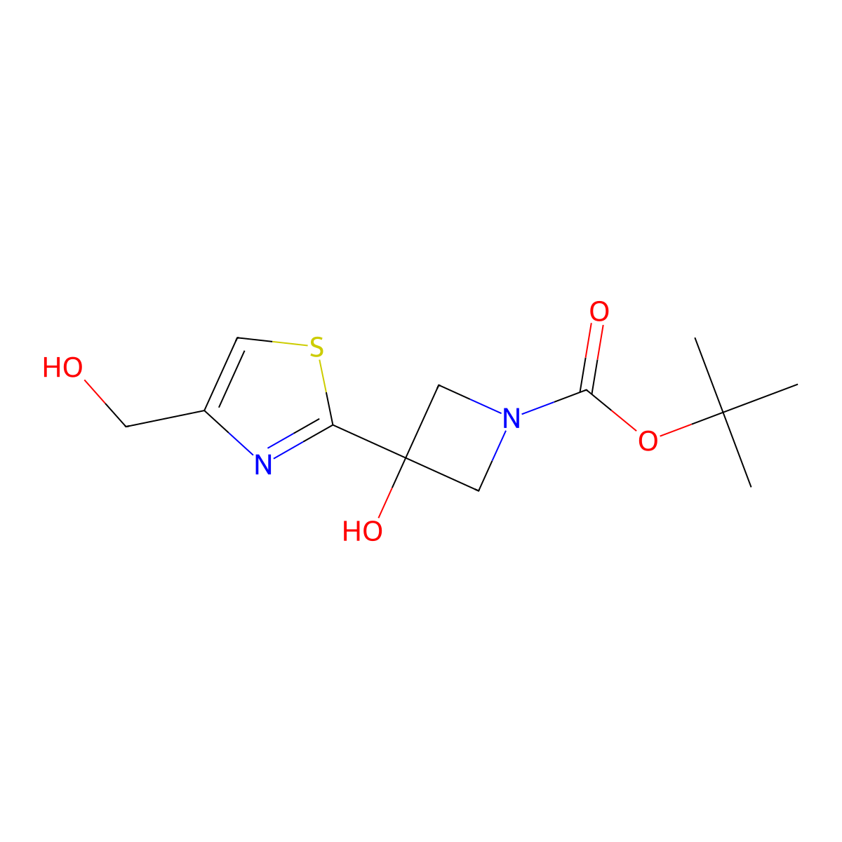Tert-butyl 3-hydroxy-3-[4-(hydroxymethyl)-1,3-thiazol-2-yl]azetidine-1-carboxylate molecular structure, CAS 3017269-97-2