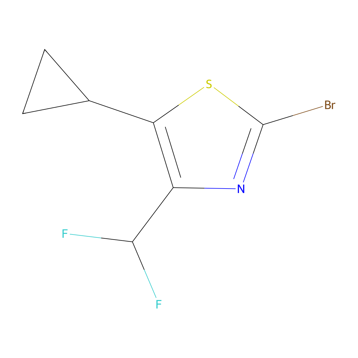 2-Bromo-5-cyclopropyl-4-(difluoromethyl)-1,3-thiazole molecular structure, CAS 3017269-99-4