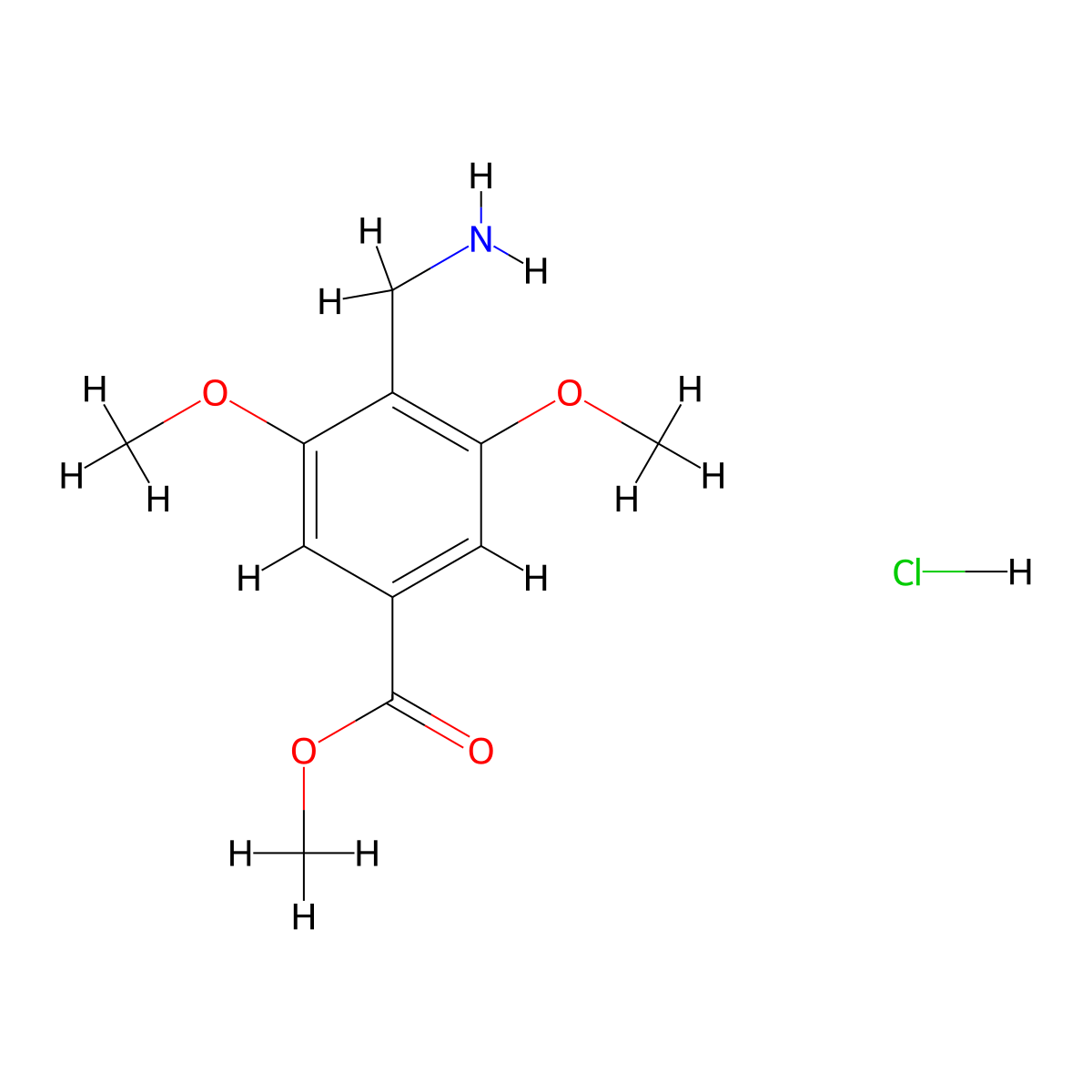 Methyl 4-(aminomethyl)-3,5-dimethoxybenzoate hydrochloride molecular structure, CAS 3017270-15-1