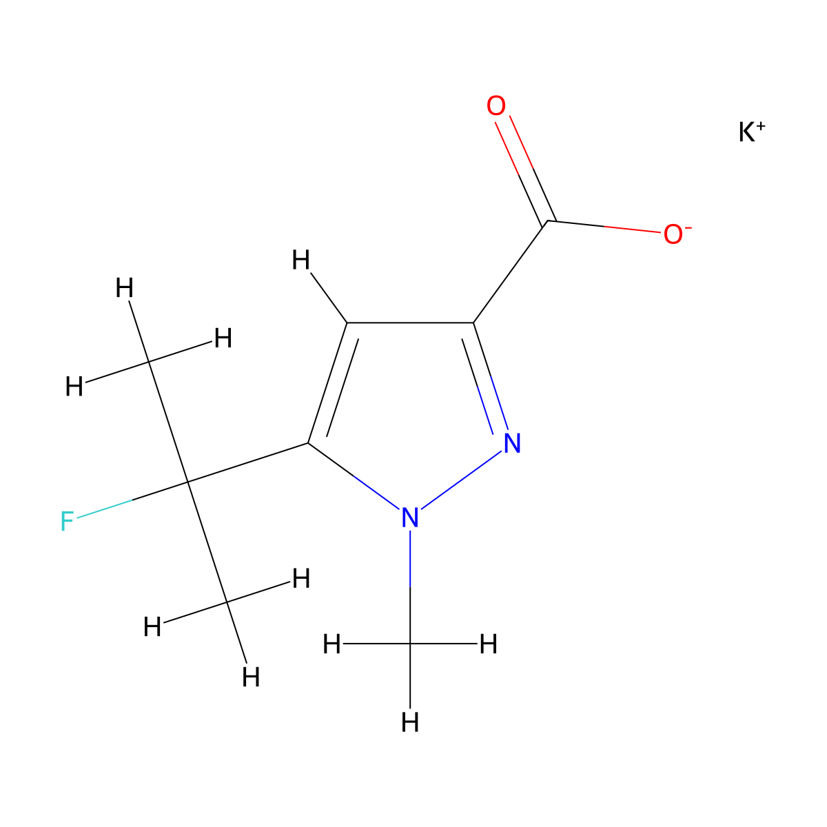 potassium 5-(2-fluoropropan-2-yl)-1-methyl-1H-pyrazole-3-carboxylate molecular structure, CAS 3017270-56-0