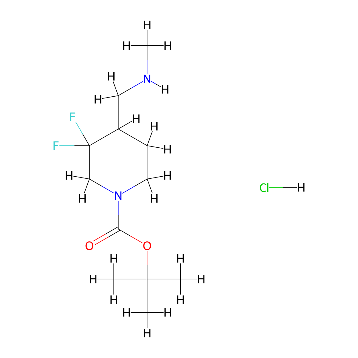 Tert-butyl 3,3-difluoro-4-[(methylamino)methyl]piperidine-1-carboxylate hydrochloride molecular structure, CAS 3017270-58-2