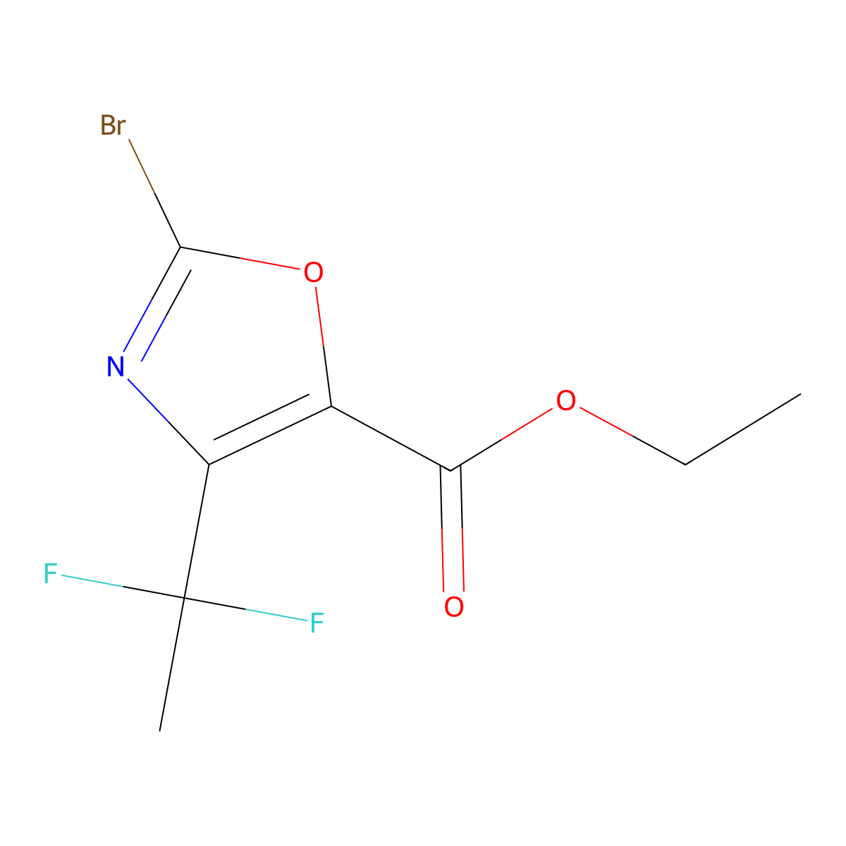 Ethyl 2-bromo-4-(1,1-difluoroethyl)-1,3-oxazole-5-carboxylate molecular structure, CAS 3017270-72-0