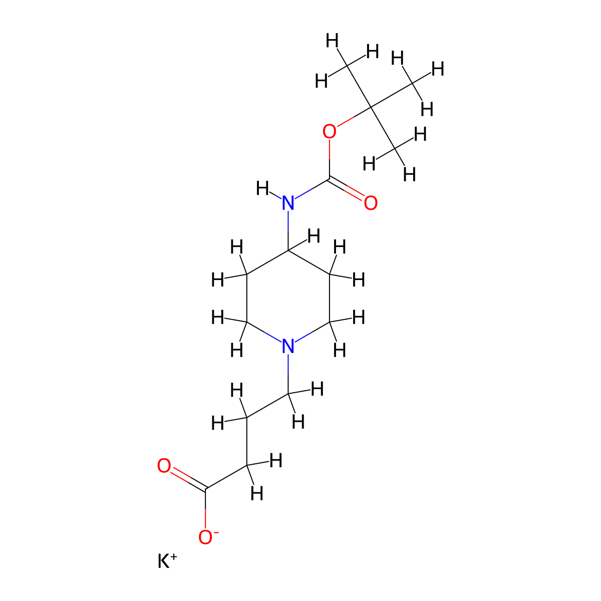 Potassium 4-[4-[(2-methylpropan-2-yl)oxycarbonylamino]piperidin-1-yl]butanoate molecular structure, CAS 3017271-05-2