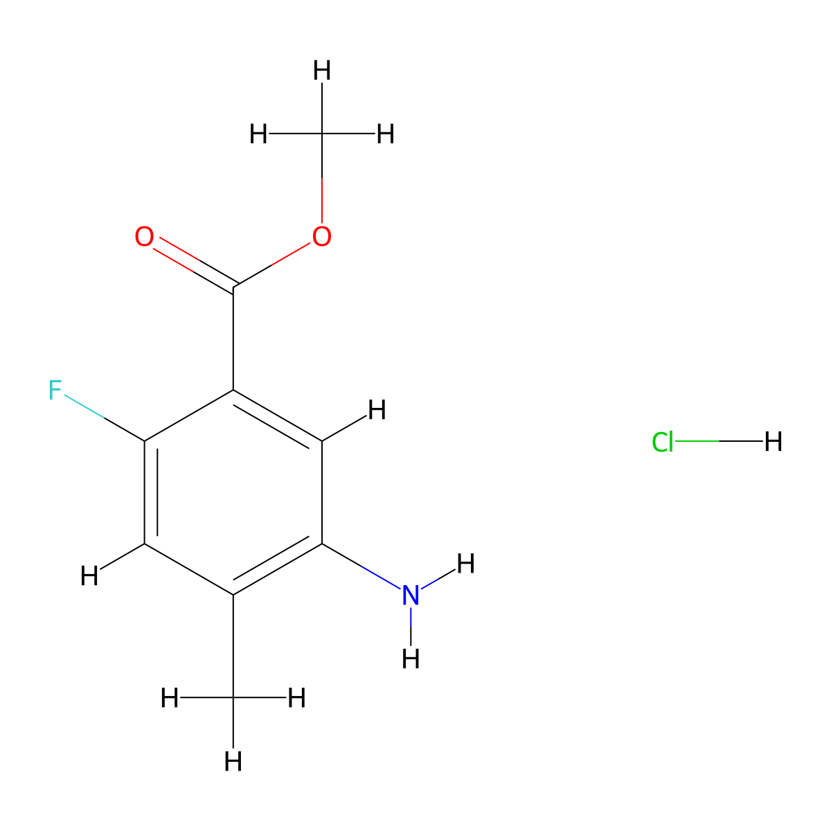 Methyl 5-amino-2-fluoro-4-methylbenzoate hydrochloride molecular structure, CAS 3017272-01-1