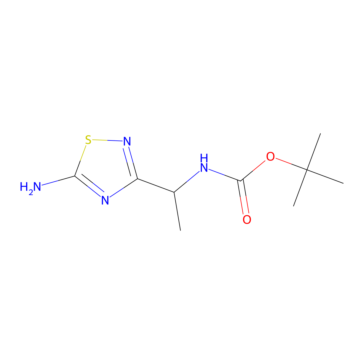 tert-butyl N-[1-(5-amino-1,2,4-thiadiazol-3-yl)ethyl]carbamate molecular structure, CAS 3017272-27-1