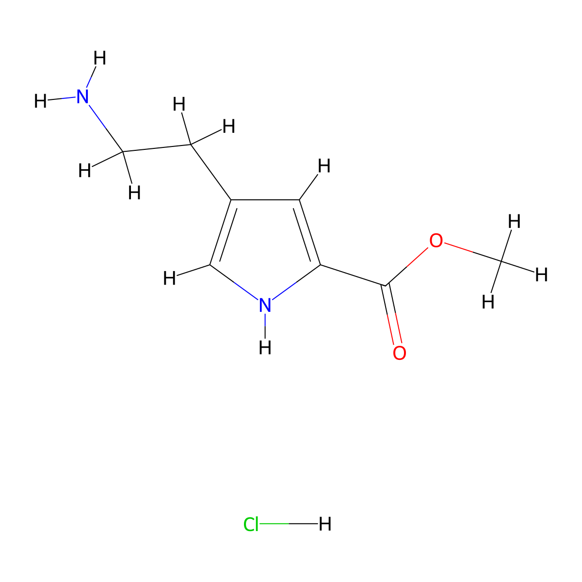 methyl 4-(2-aminoethyl)-1H-pyrrole-2-carboxylate;hydrochloride molecular structure, CAS 3017272-51-1
