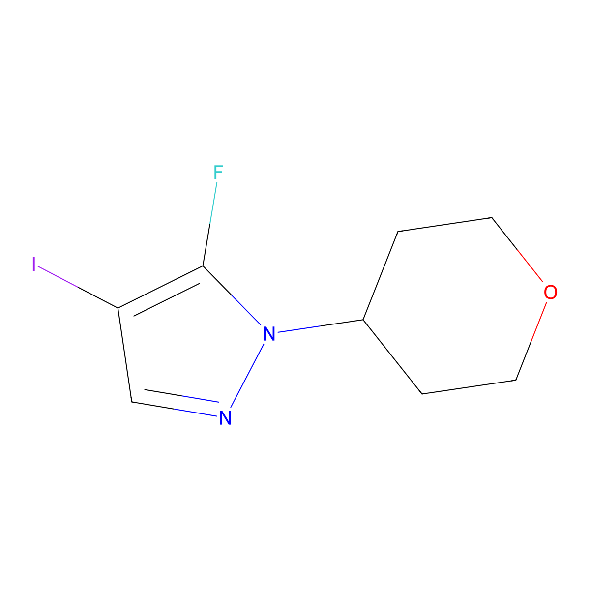 5-fluoro-4-iodo-1-(oxan-4-yl)-1H-pyrazole molecular structure, CAS 3017272-85-1