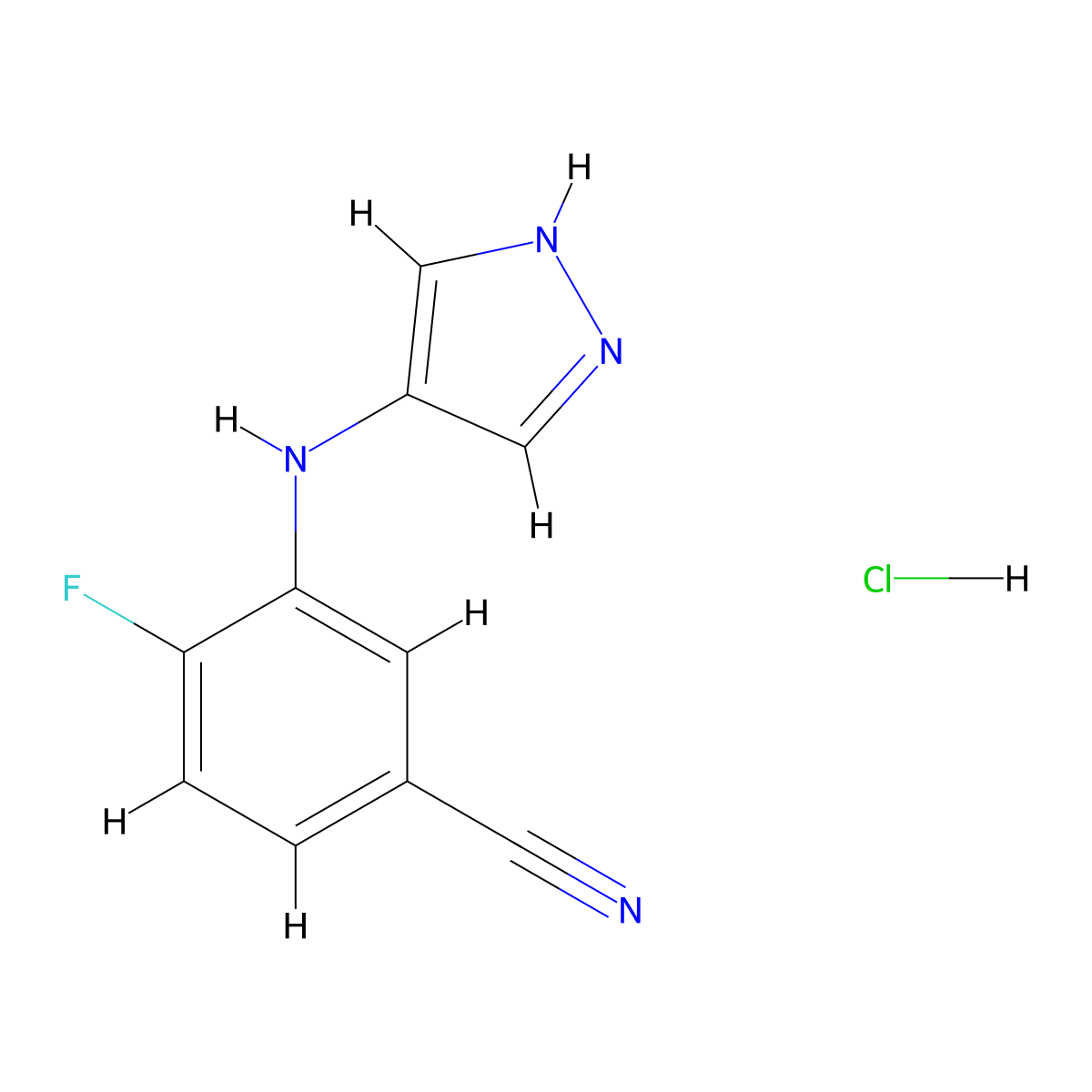 4-fluoro-3-(1H-pyrazol-4-ylamino)benzonitrile;hydrochloride molecular structure, CAS 3017273-08-1
